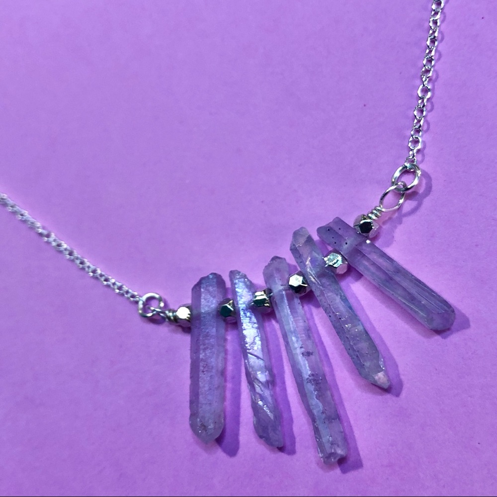 💜Purple Aura Quartz Crystal Necklace